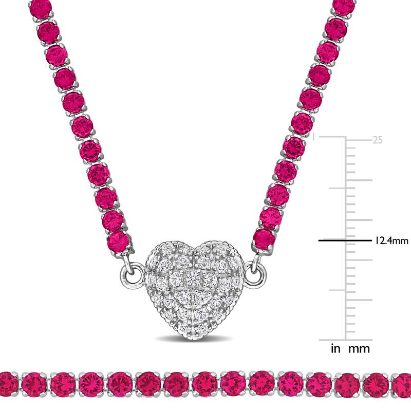 Miadora 19 1/3ct TGW Created Ruby Created White Sapphire Necklace Bracelet Set in Sterling Silver