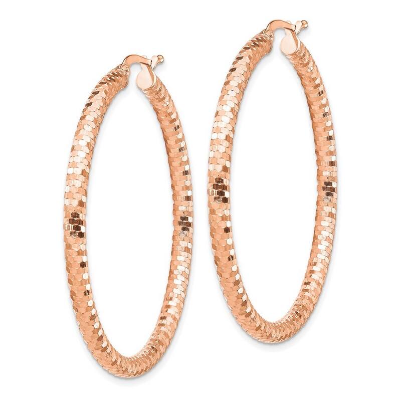 Curata 14k Rose Gold 3x35mm Sparkle Cut Hoop Earrings