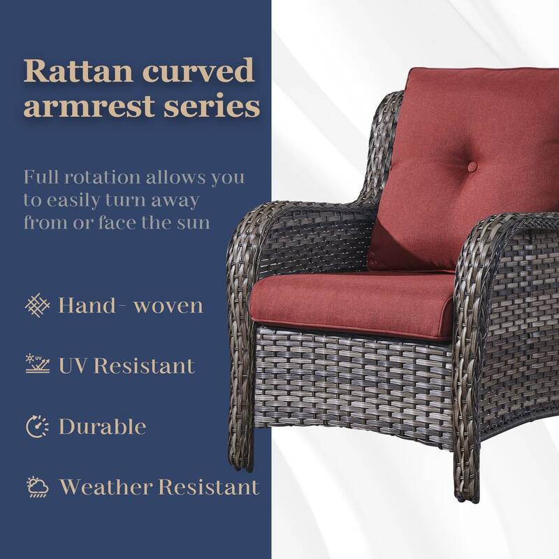 Outdoor Rattan Chair with Coffee Table and Ottoman