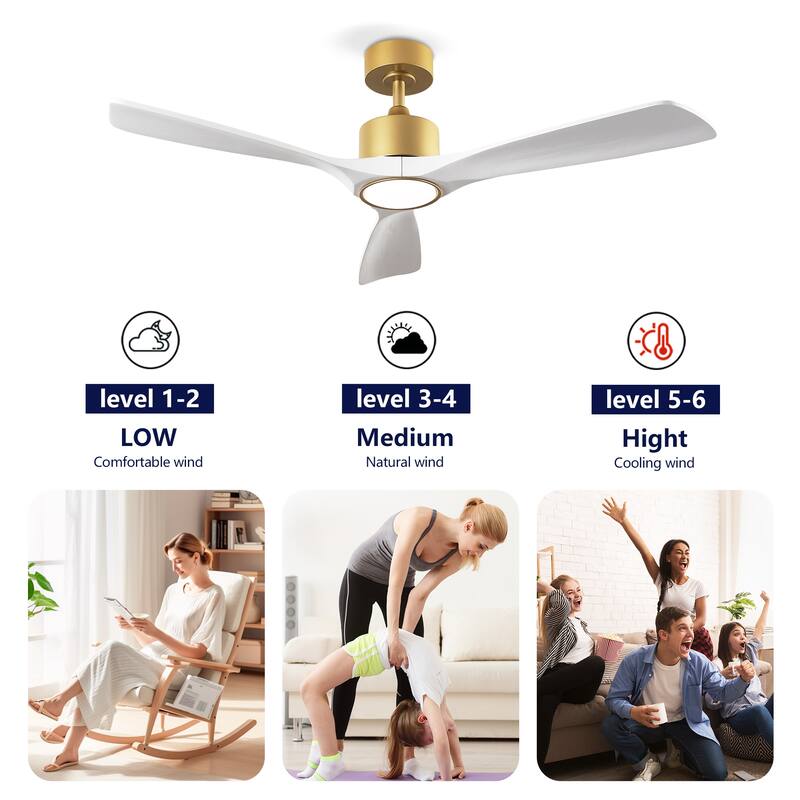 52 Inch Wood Ceiling Fan With Light Kit Dimmable LED,Remote Control for Patio Living Room, Bedroom, Office,Indoor - 52 Inches