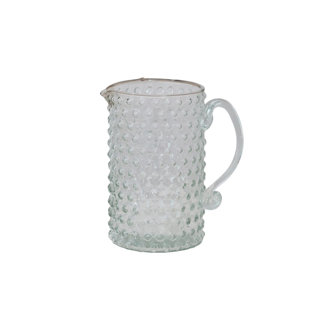 Hand Blown Glass Hobnail Pitcher - 6.8"L x 4.3"W x 7.3"H