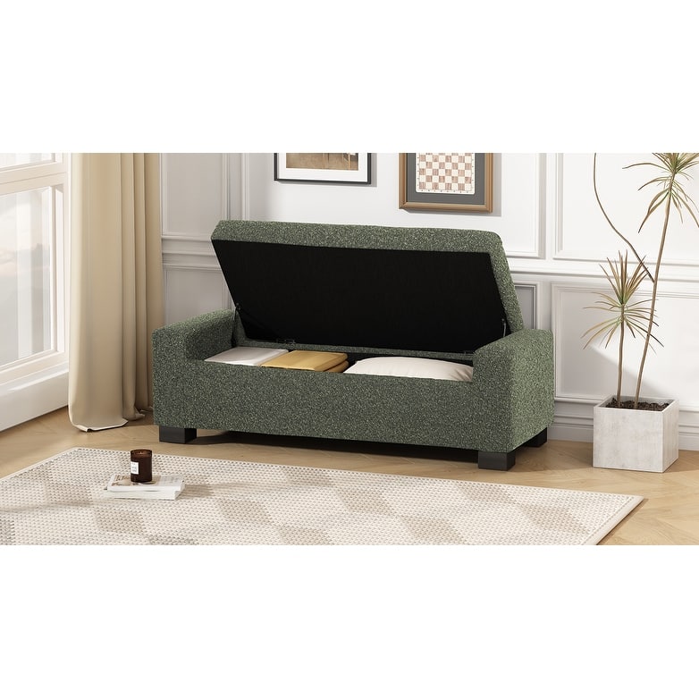 50" Ottoman Bench in Textured Fabric, Rectangular Design with Hinged Lid for Seating, Footrest, and Hidden Storage