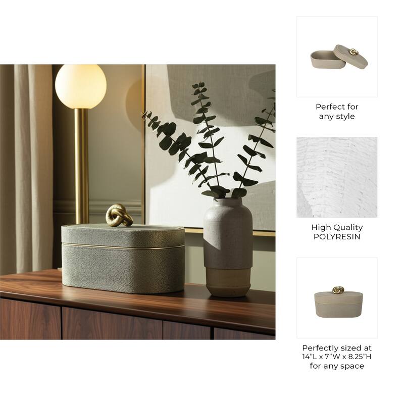 Oval Shape Decorative Box with Textured Finish - Multi-Purpose Decorative Storage and Organizer - 14", Tan - 14" x 7" x 8.25"