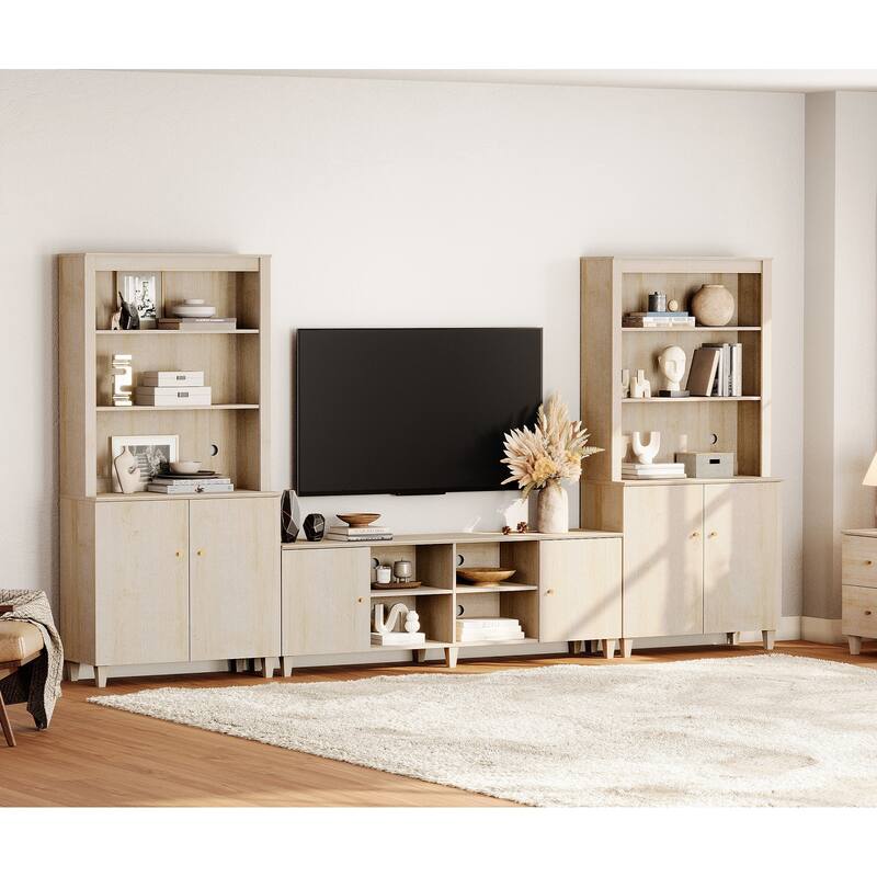 WAMPAT TV Stand and Bookcase Set with Cabinets & Shelves for 75" TVs