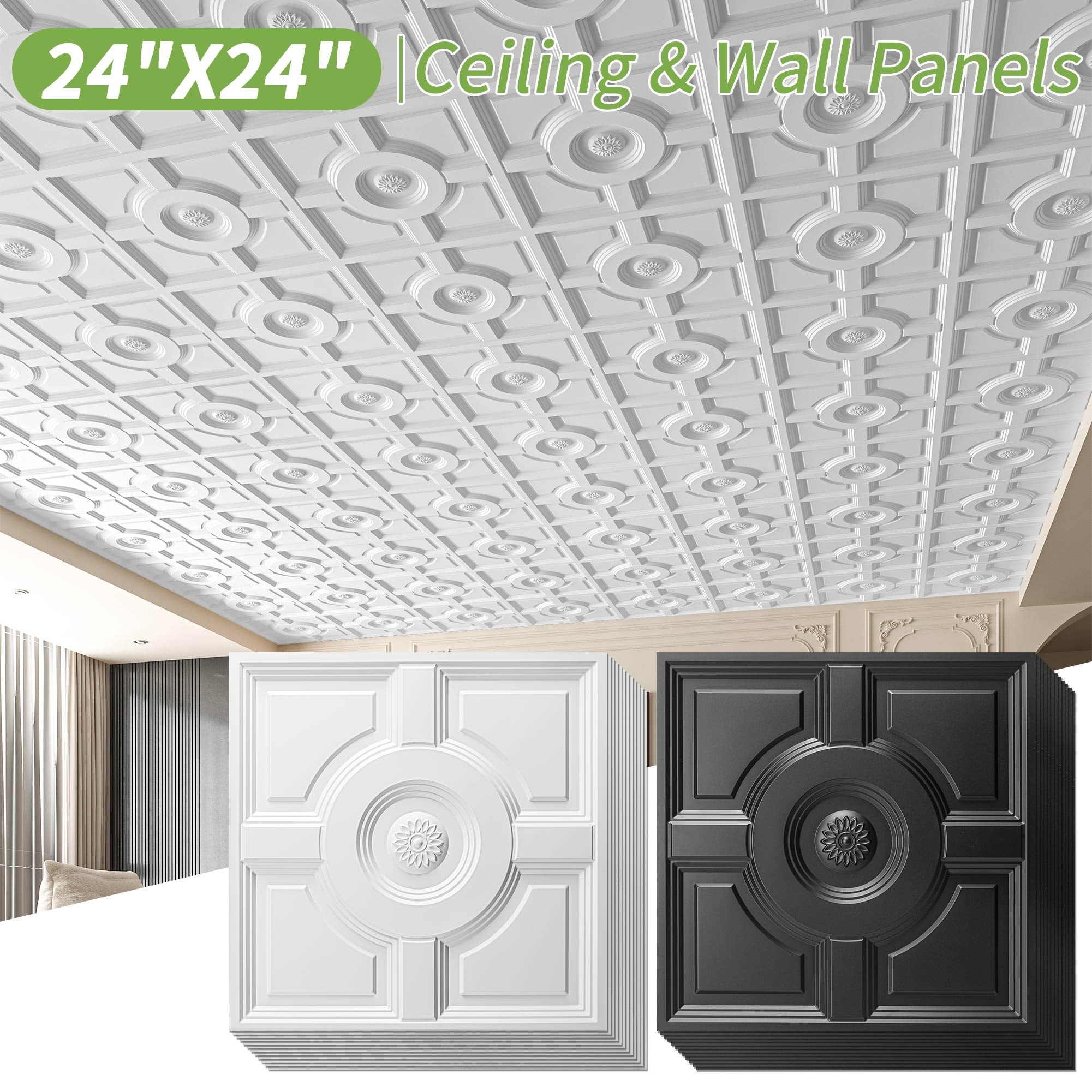 Art3d PVC 3D Effect Ceiling & Wall Panels, 2x2ft. (pack of 12)
