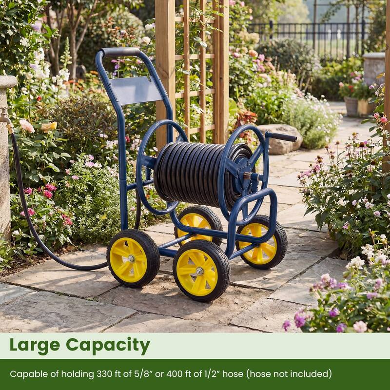 Gymax Garden Hose Reel Cart 4 Wheels 330 ft 5/8'' Large Capacity for