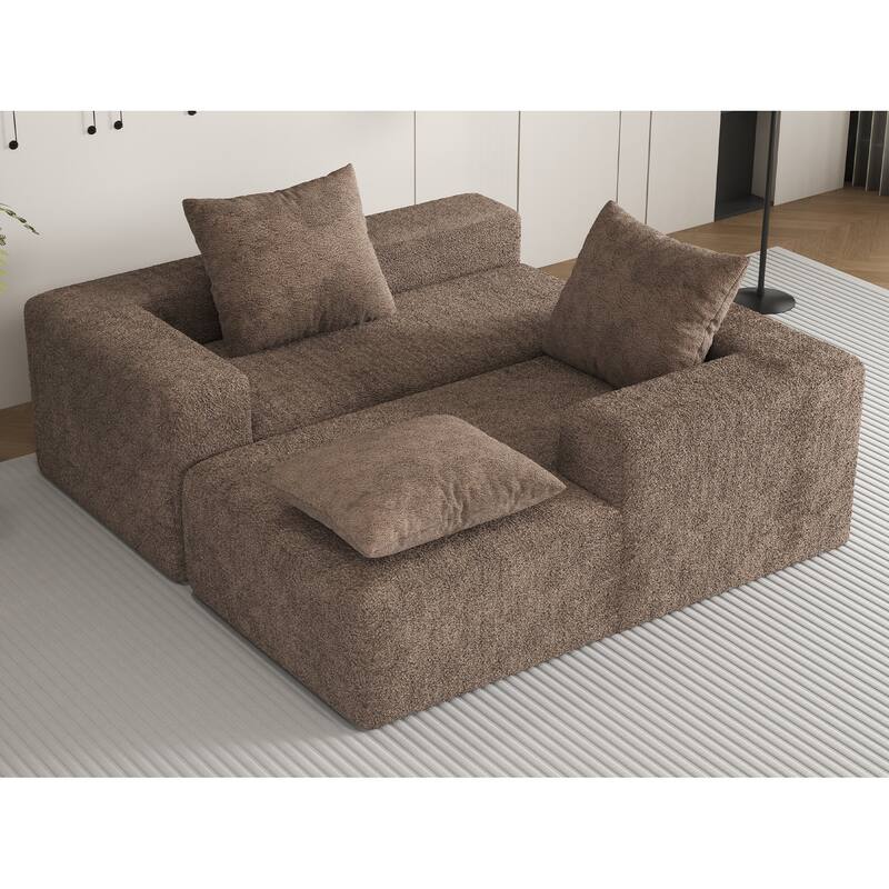 Modular Sectional Sofa with L-Shape Chaise Lounge, Corduroy Upholstered Boneless Cloud Couch, Full-Compressed Corner Sofa