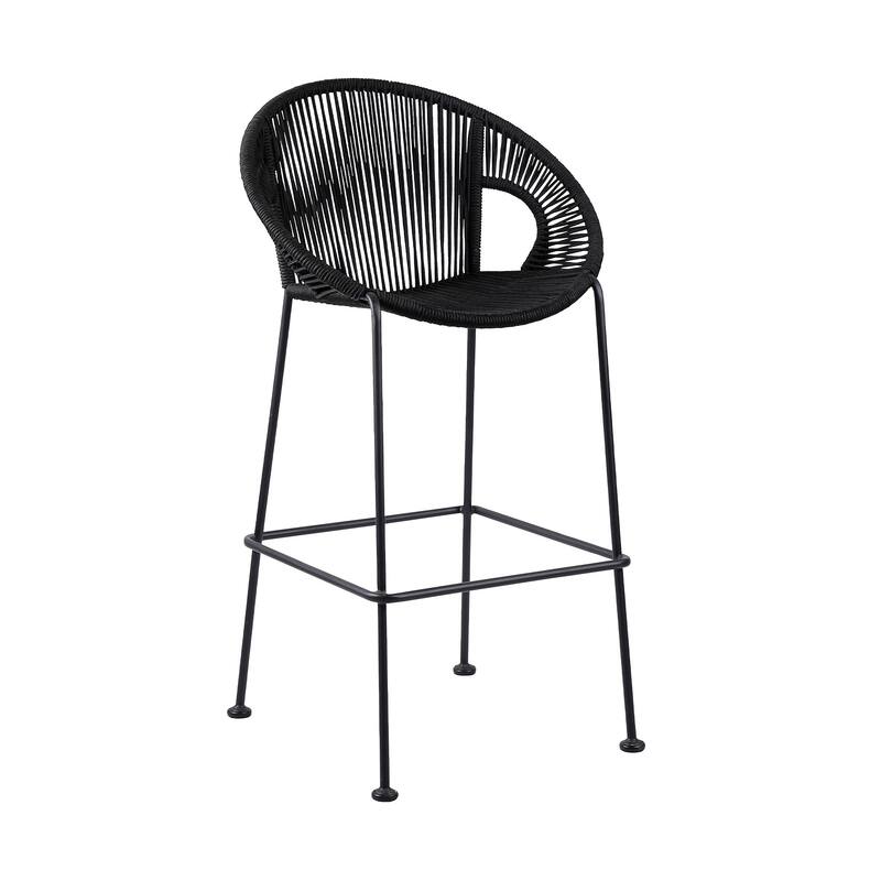 HomeRoots 40" Black Metal Low back Outdoor Counter Height Bar chair with Footrest