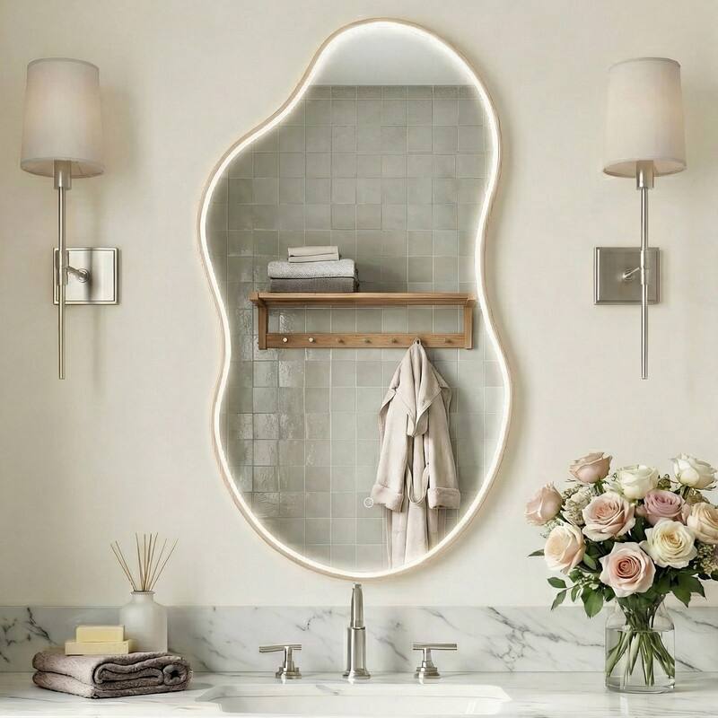 LED-Accented Asymmetrical Metal Wall Mirror