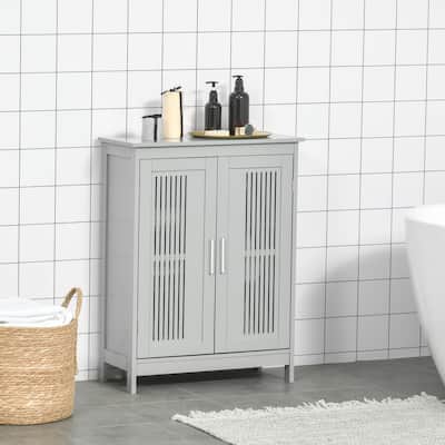 kleankin Modern Bathroom Floor Cabinet, Free Standing Linen Cabinet, Storage Cupboard with 3 Tier Shelves, Grey