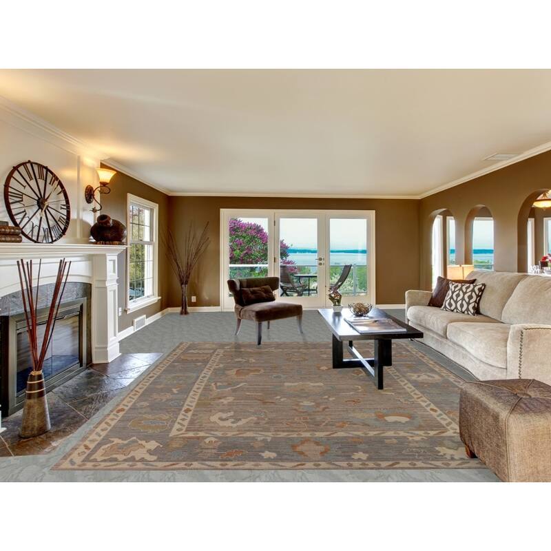 Beige Oushak Vegetable Dye Area Rug Hand-Knotted Wool Carpet - 9'1"x 12'0"