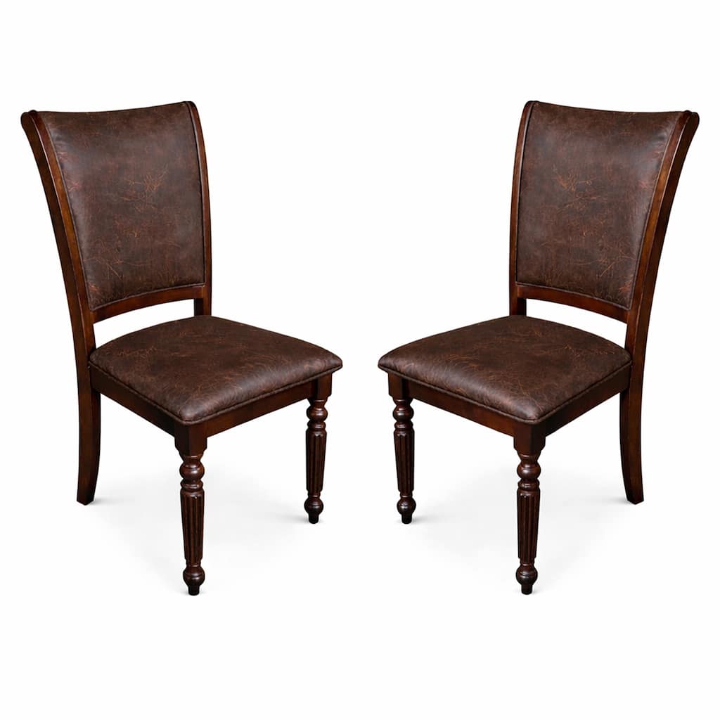 Traditional Dining Chairs, Set of 2, Expresso Finish with Dark Brown PU Leather Upholstered Seats Solid Rubberwood