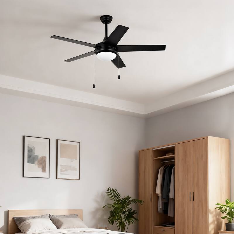 Matte Black/Brushed Nickel 52 in. Integrated LED Indoor 5-Blade Ceiling Fan with Pull Chain