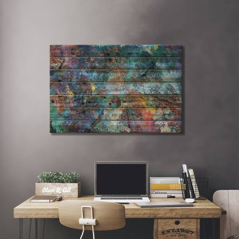 Dreaming Up To The Trees Print On Wood by Michael Broom - Multi-Color