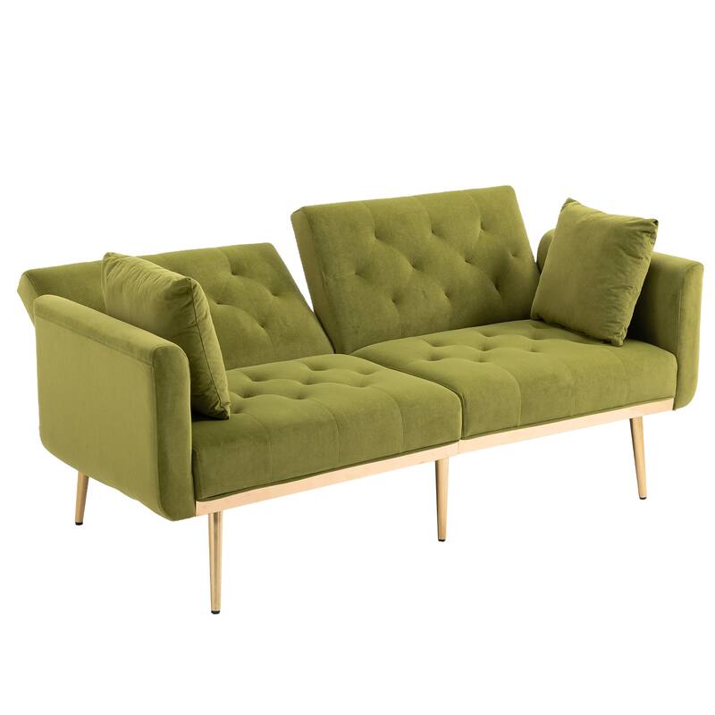 65.35" Velvet Futon Sofa Bed with Adjustable Backrest