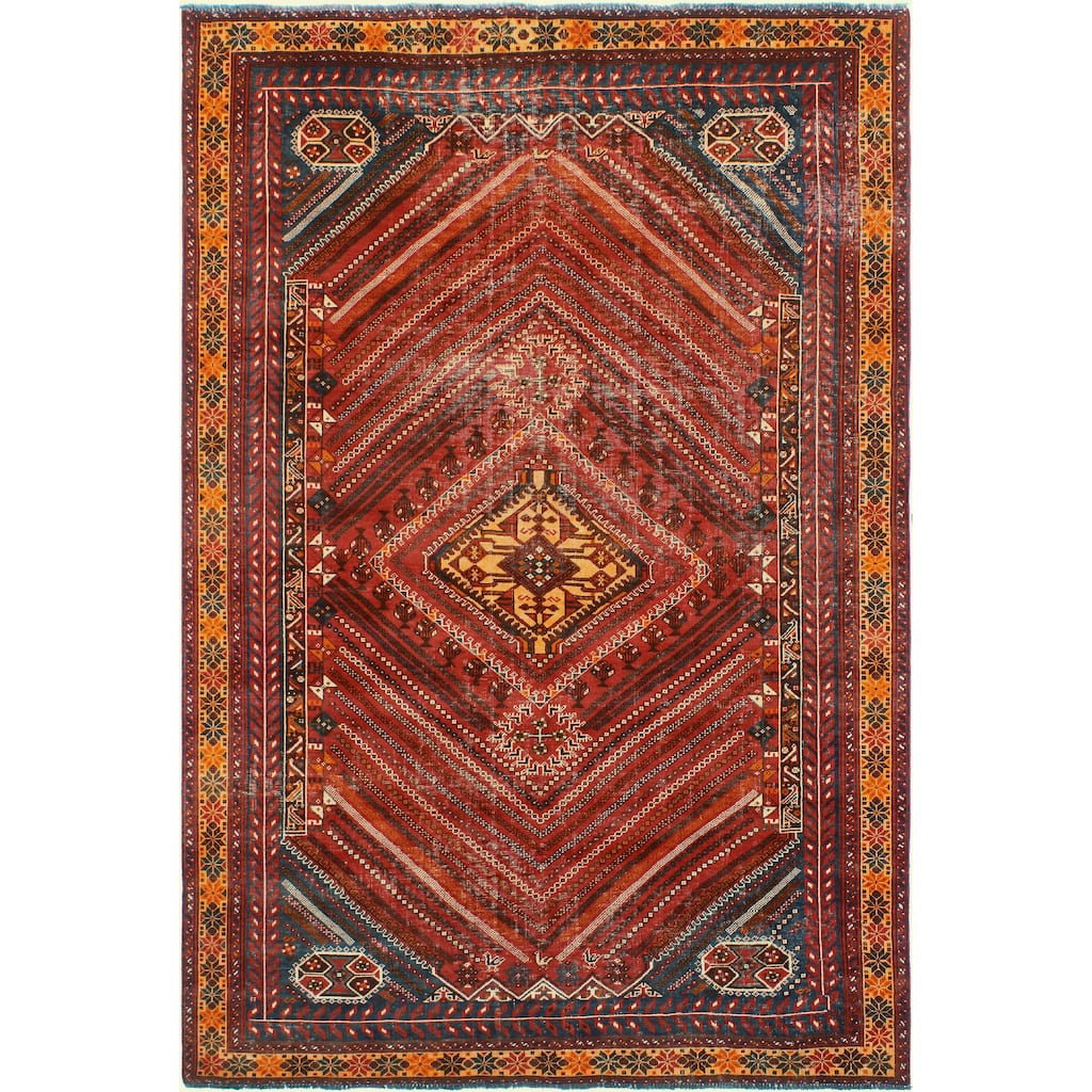 Fine Vintage Distressed Kpodo Red/Gold Rug - 6'7" x 9'8"