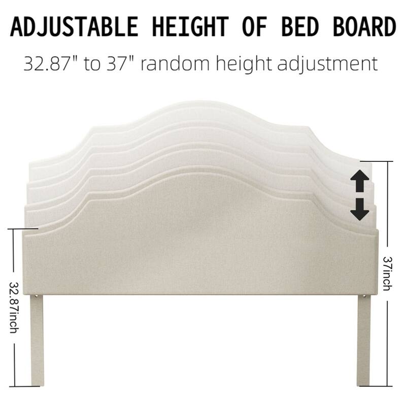 King Size Upholstered Platform Bed with Adjustable Headboard, Linen Fabric, Modern Design, Easy Assembly, Beige