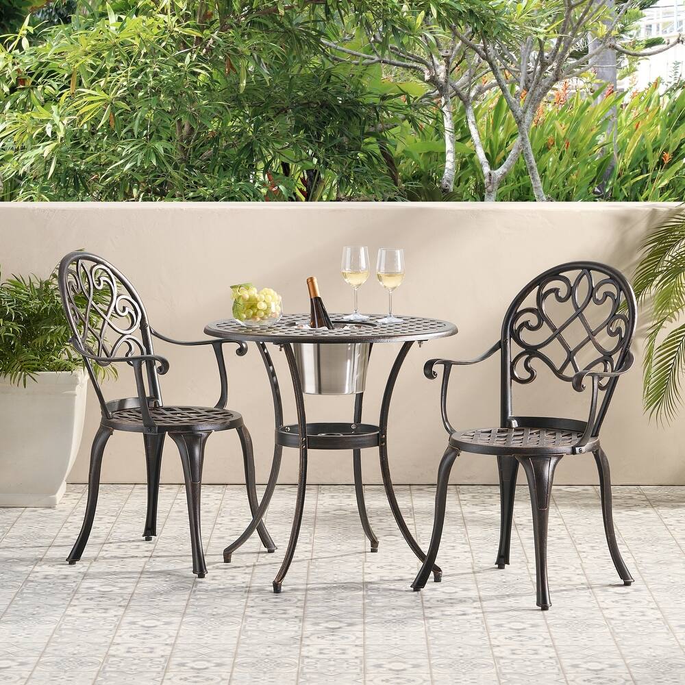 Christopher Knight Home Angeles Cast Aluminum Outdoor Bistro Set with Built-In Ice Bucket