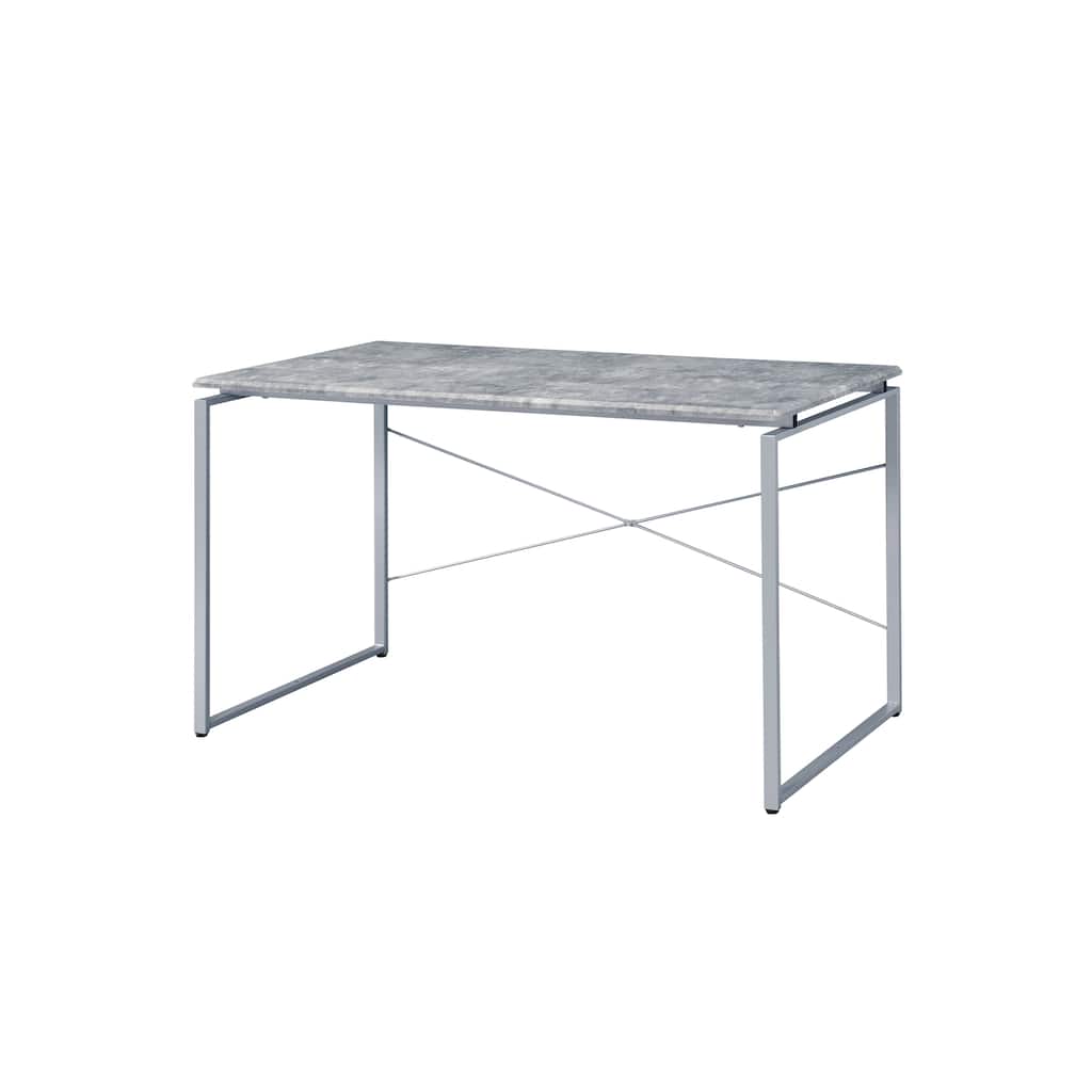 Industrial Style Writing Desk with Faux Concrete Top and Metal Sled Base for Efficient Workspace