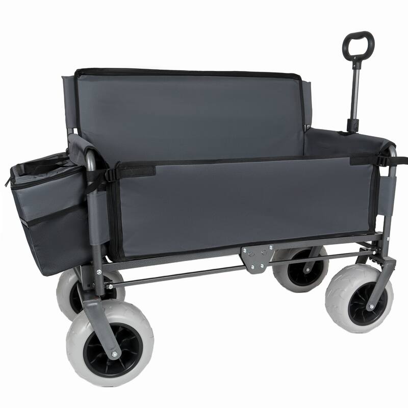 3-in-1 Folding Wagon with Bench Seat-Includes 1 ice pack, 500lbs Capacity, 9"x4" Beach Tires for Camping & Beach