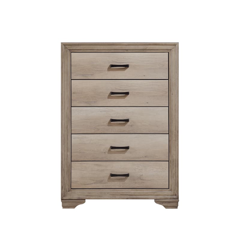 Chest of 5 Drawers w Black Hardware Bedroom Furniture - Natural - 5-drawer