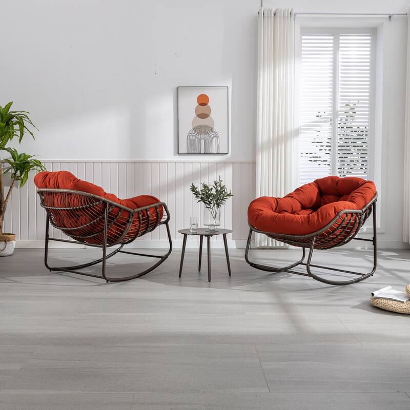 Orange Modern 37.2" Upholstered Rocking Chair with Steel Frame for Living Room
