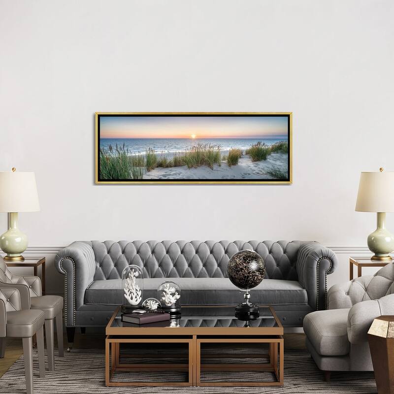 iCanvas "Dune beach panorama at sunset" by Jan Becke Framed Canvas Print