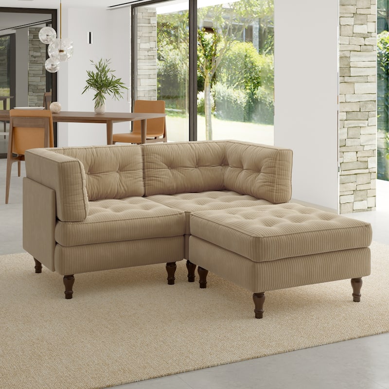 Oversized Sofa Corduroy Tufted Modular Sectional Set - Camel-3 peice - Reversible