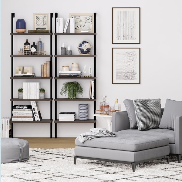 Nathan James Theo 5 Shelf Ladder Bookcase Wood with Metal Frame Bed Bath Beyond 35450644