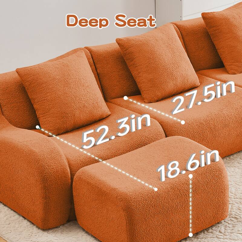 Anmytek Plush 3-Seat Boneless Teddy Fabric Sofa - No Assembly Ergonomic Curved Armrests