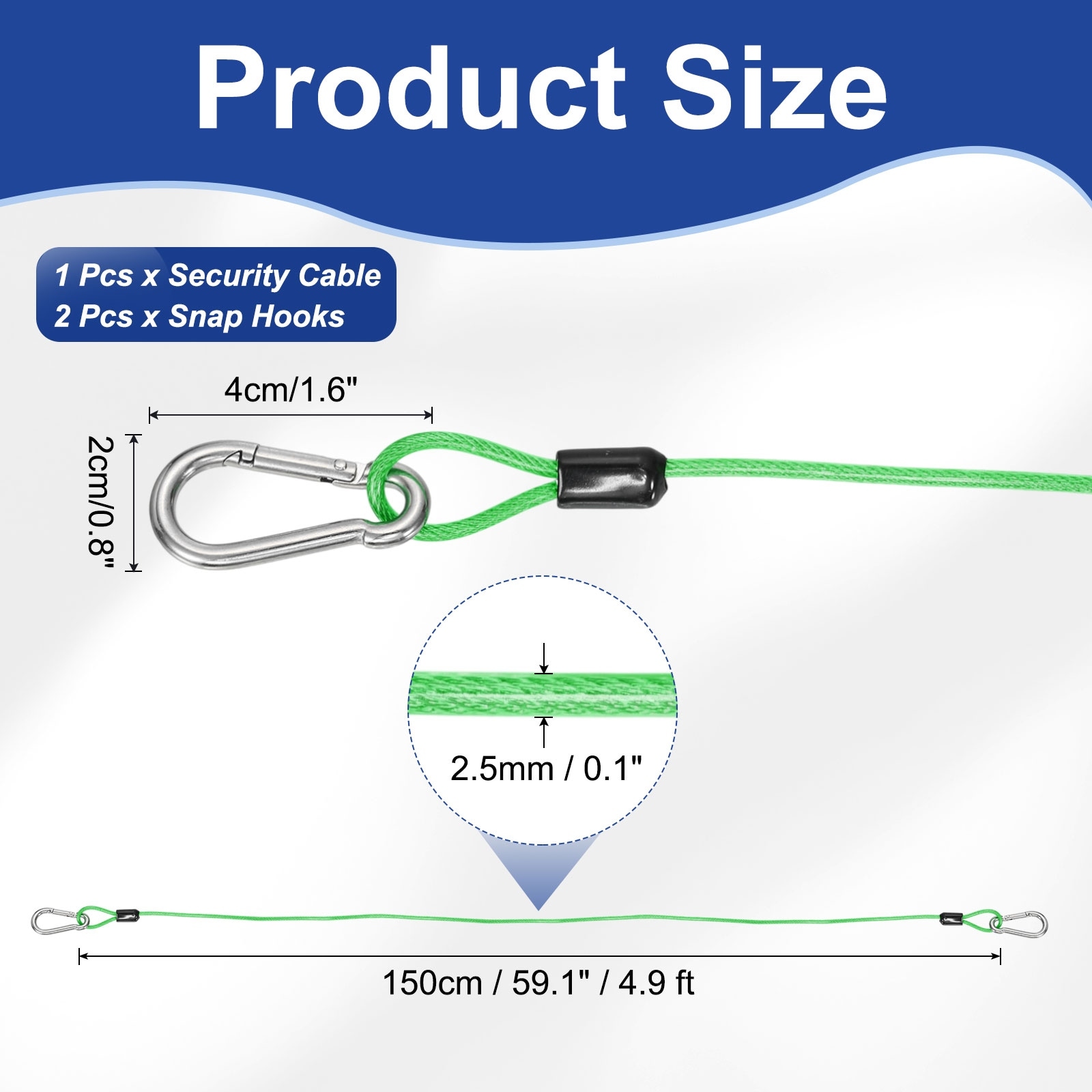 Security Steel Cable with Snap Hook Coated Flexible Double Loop Wire Rope Bike Cable Lock for Outdoor Luggage