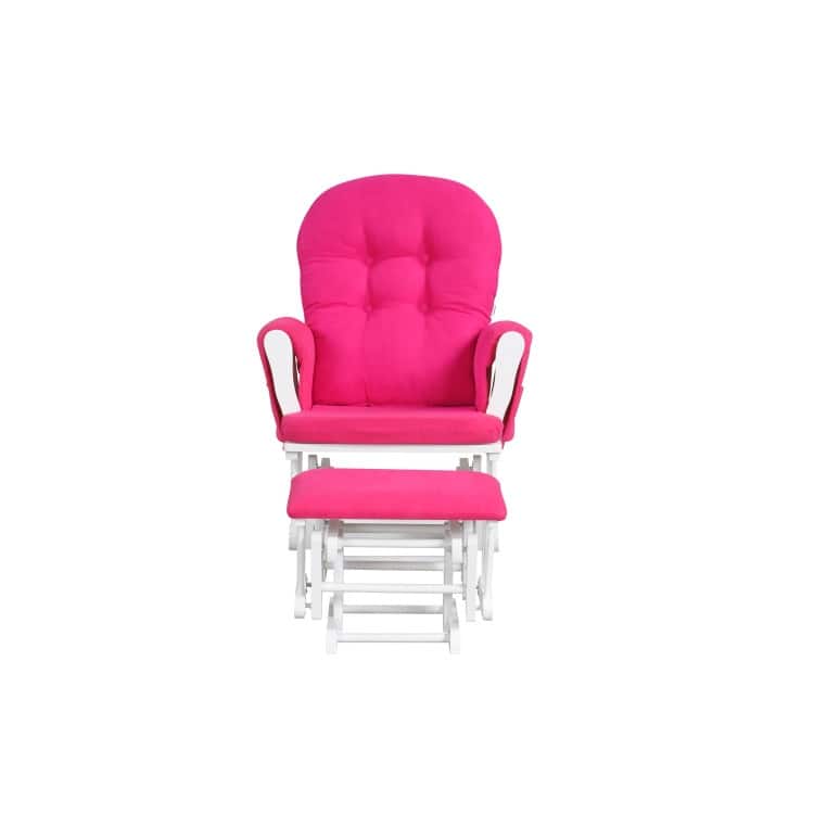 Solid Wood Gliding Chair Set with Pockets and Ottoman for Relaxing