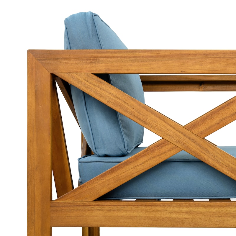 Outdoor Acacia Wood Club Wooden Armchair with Cushions (Set of 2),Conversation Set