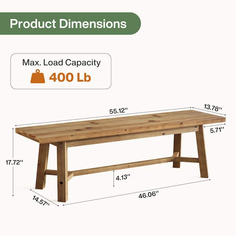 55" Solid Wood Shoe Bench for Entryway