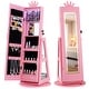 preview thumbnail 1 of 18, Gymax Swivel Kids Jewelry Cabinet w/ Lights Full-Length Mirror & Pink