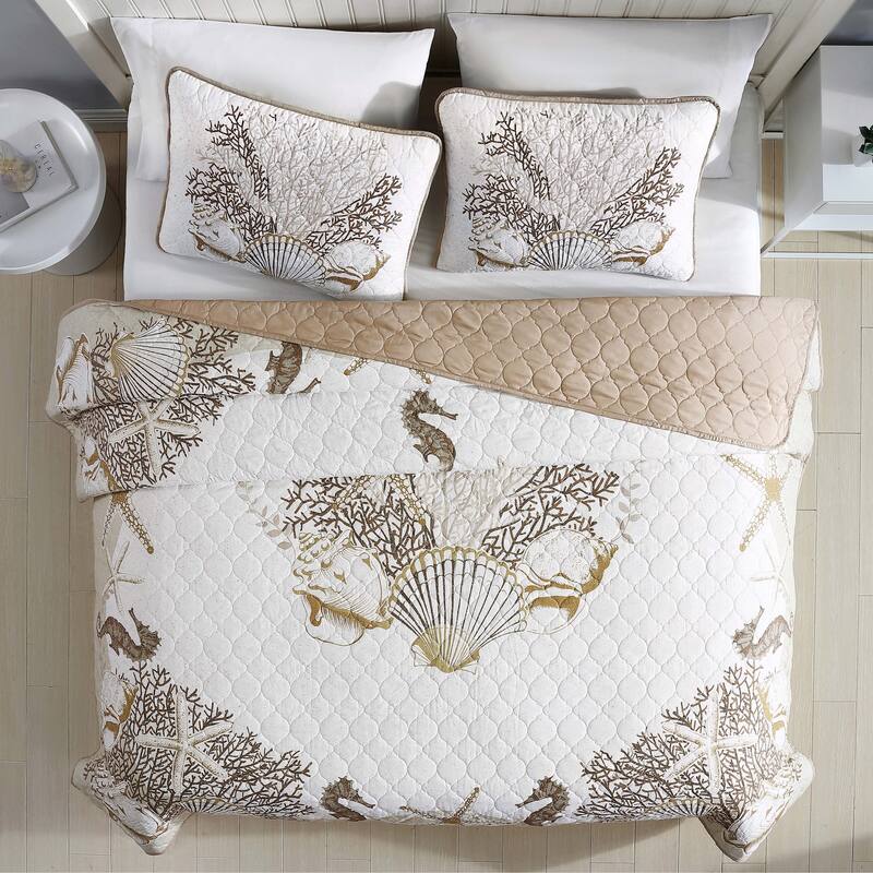Caribbean Joe Coastal 3PC Quilt Set - Beach Delight Sand - Full - Queen