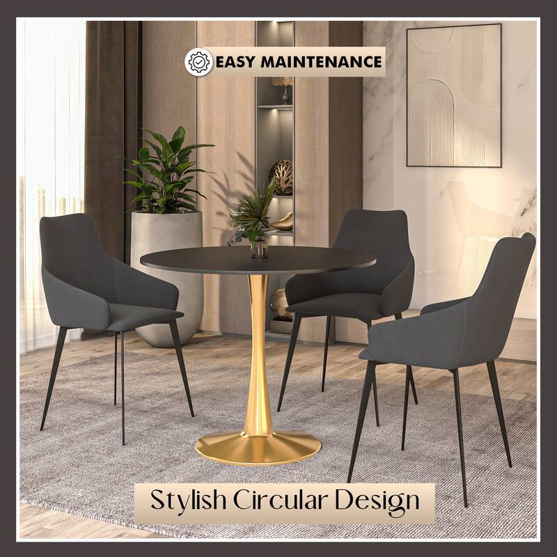 Bristol 31-inch Round Dining Table, Gold Pedestal Base Kitchen Table, Easy-Clean Scratch Resistant Surface, Floor Protectors