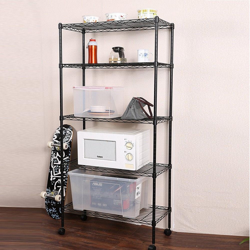 5 Tier Rolling Steel Shelving Unit Wire Shelves Garage Shelving Storage Racks