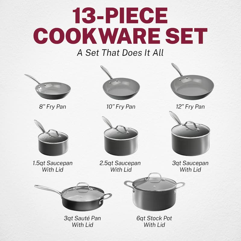 Granitestone Pro Hard Anodized 13 Piece Grey Nonstick Cookware Set