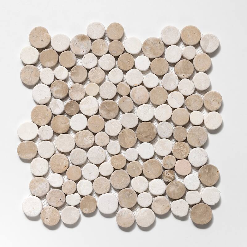 Penny Rounds 11 in. x 11 in. Honed Marble Mesh-Mounted Mosaic Wall and Floor Tile