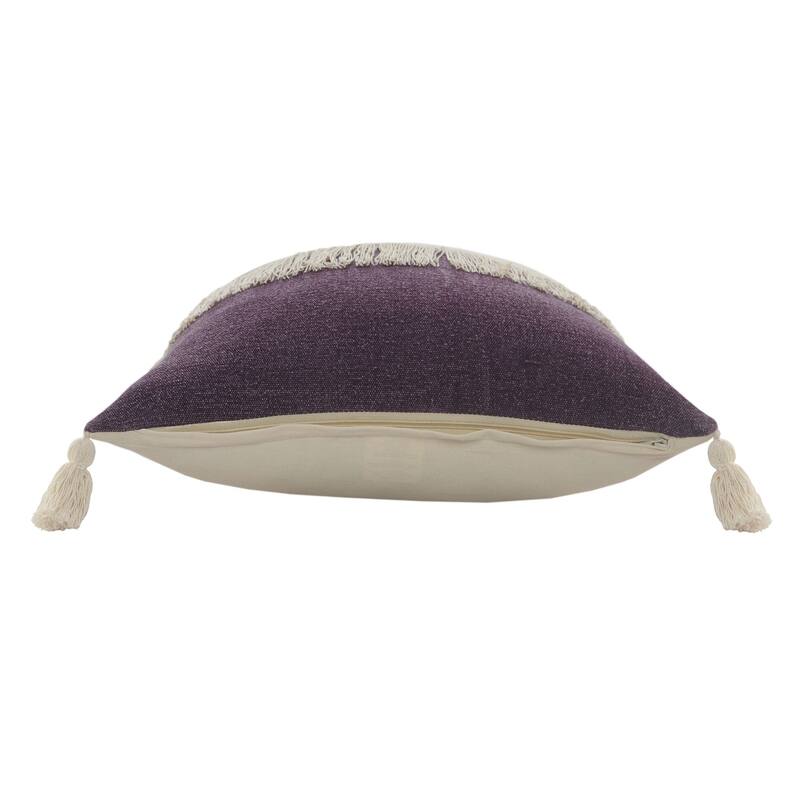 20" Purple and White Fringe Color Block Square Throw Pillow