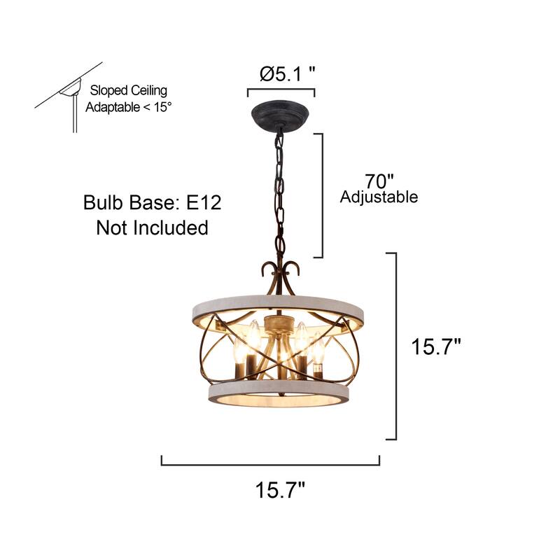 Oaks Aura Farmhouse 5-Light Cage Rustic Chandelier, Adjustable Height Industrial Pendant Ceiling Light for Kitchen Dining Room