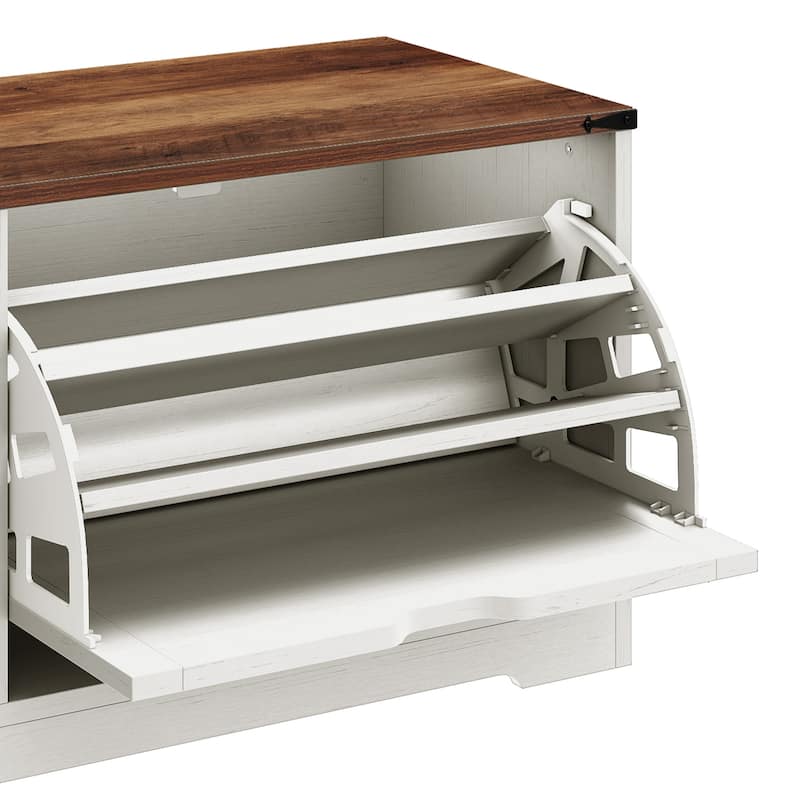 Moasis 55" Width Shoe Storage Bench,Shoe Cabinet with 3 Flip Drawer & Flip-Top Storage