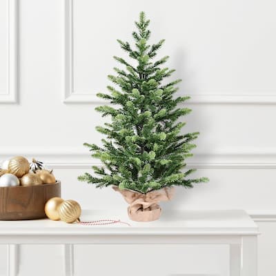 2ft Full Pe Tabletop Christmas Tree With 230 Tips,Realistic Green Mini Tree-Filled Base-Small Desktop Holiday Decor