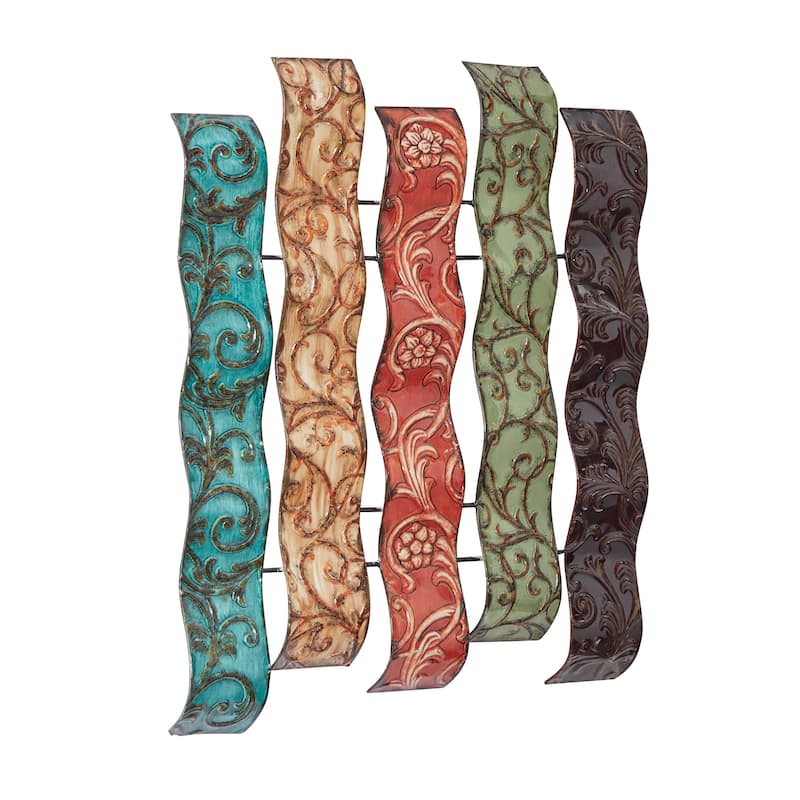 Multi Colored Metal 5 Wavy Panels Abstract Home Wall Decor with Embossed Details