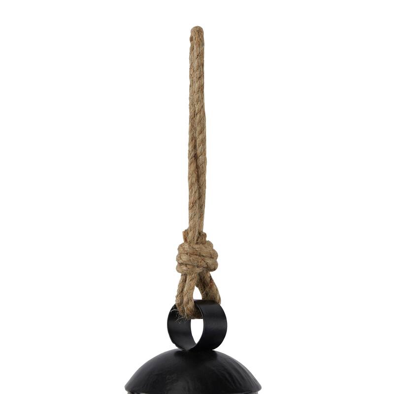 Gold, Gray, Bronze, Black or Red Metal Tibetan Inspired Decorative Cow Bells with Jute Hanging Rope (Set of 3)