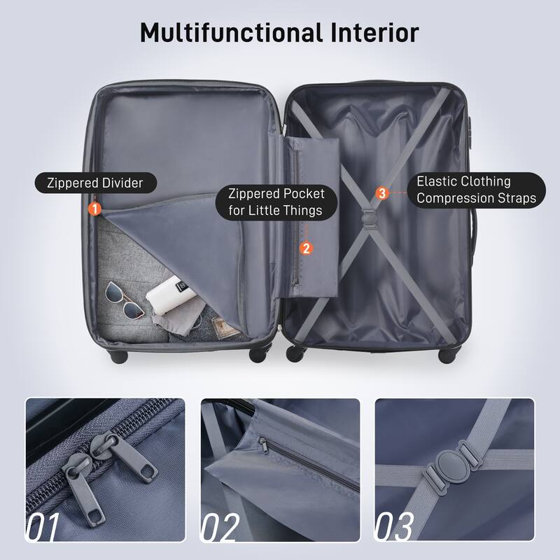 Hardshell Luggage Set 3-Piece with TSA Lock - 20", 24", 28" Spinner Suitcases, Lightweight ABS