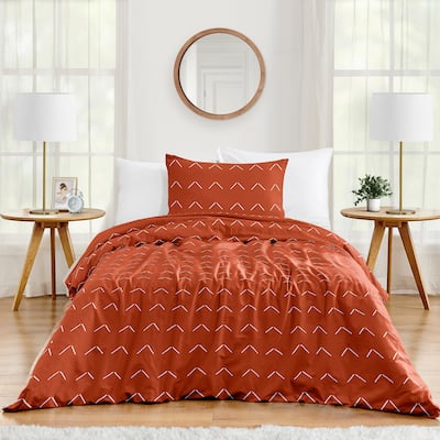 Boho Arrow Boy Girl 2pc Twin Comforter Set - Ivory Burnt Orange Modern Farmhouse Southwest Shabby Chic for Bohemian Diamond