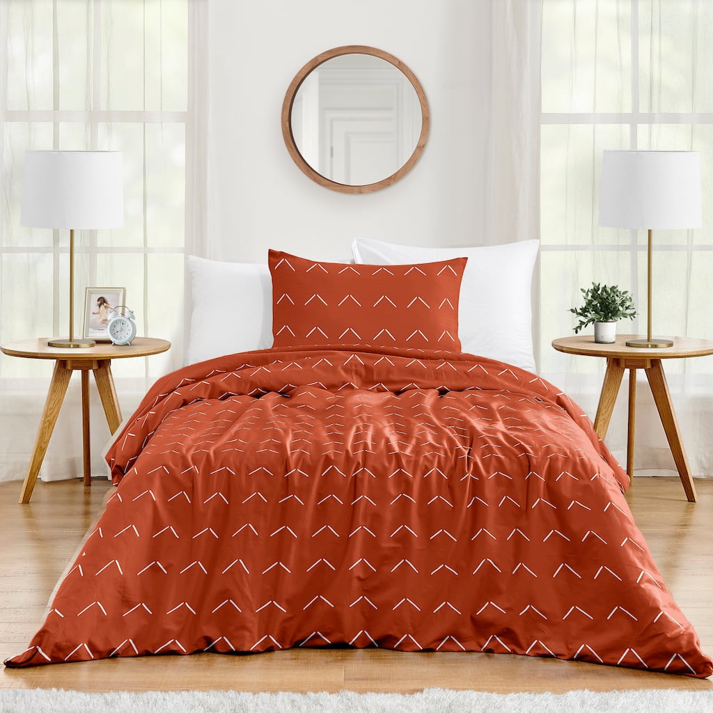 Boho Arrow Boy Girl 2pc Twin Comforter Set - Ivory Burnt Orange Modern Farmhouse Southwest Shabby Chic for Bohemian Diamond