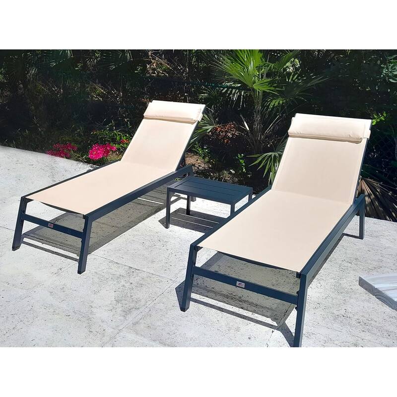 PURPLE LEAF Lounge Chair Set for Outside Aluminum Patio Recliner with Side Table and Pillow Beach Sunbathing Tanning Chairs